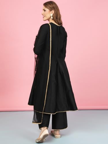 Image of A.T.U.N. (ALL THINGS UBER NICE) Cotton Women Anarkali Paneled Kurta With Palazzos & Dupatta