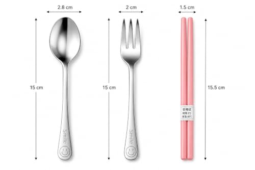 Image of Kids Cutlery Set with Box | Stainless Steel Spoon /Fork /Chopsticks | BPA-Free Food Grade Portable Lunch Utensils for School, Travel, Picnic & Camping
