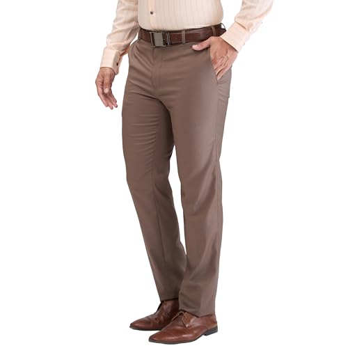 Image of Raymond Men's Contemporary Fit Terylene Blend Solid Pattern Flat Front Formal Trouser