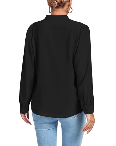 LYANER Women's V Neck Shirred Long Sleeve Office Elegant Tunic Blouse Top2