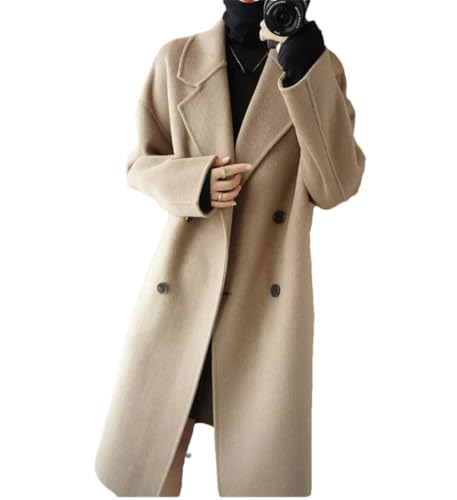 Women's 100% Wool Oversized Long Peacoats Notched Lapel Double Breasted Classic Trenchcoat