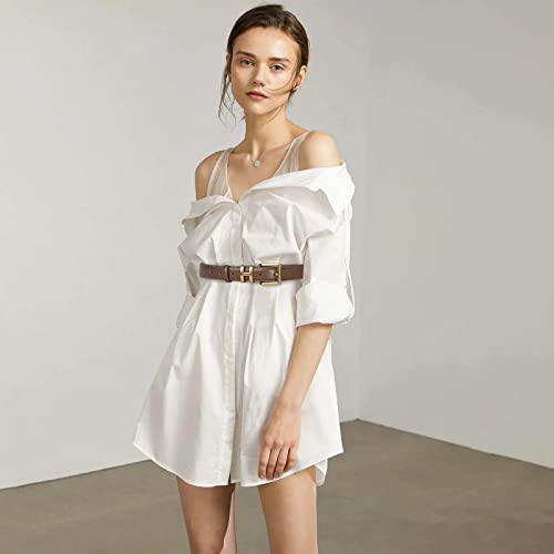 Image of Aurolran Women's Fashion Classic Metal Buckle Leather Belt with Jeans Dress