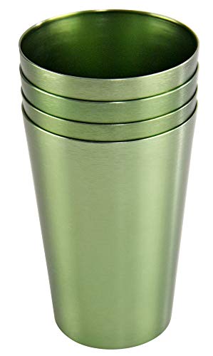 Home-X Aluminum Tumblers Set Of 4 - Colorful Metal Drinking Cups For Home Kitchen, Reusable Drinkware, Vintage Style Anodized Aluminum Glasses, Stackable, 12 Oz, Green #TOP2