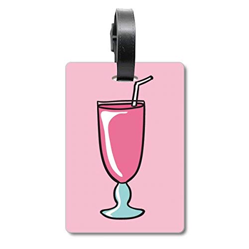 Étiquette valise tasse rose : porte-adresse bagage rose pour sac de voyage