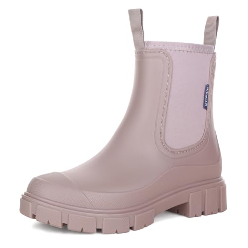 Yenxapei Gummistiefel Damen Wasserdicht Boots,Halbhohe Regenstiefel Chelsea Mit Rutschfest Sohle Modische Schlamm Outdoor Arbeit Stiefel Für Damen