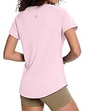 Loovoo Yoga Tops for Women Loose Fit Air Wicking Shirts Workout Short Sleeve Pink Shirt Dry Activewear Pink XL