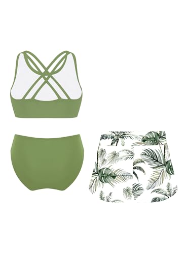 Kids Girls 3 Pieces Solid Color Tankini with Printed Shorts Set Summer Swimsuit Beach Bathing Suit2