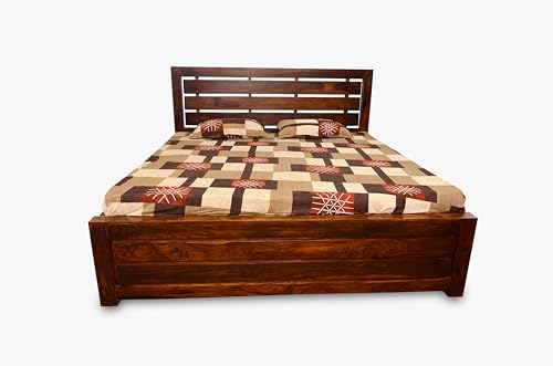 Image of SHISSO Furniture Solid Sheesham Wood Queen Size Bed with Storage|Wooden Box Bed Queen Size Double Cot Bed Palang with Storage Box for Home,Bedroom,Living Room,Hotel,Resort|Fanti Design,Natural Brown