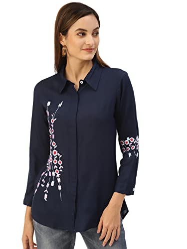 Image of Hisham Women's Rayon Embroidered Regular Top (Green)