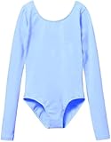 MdnMd Girls Child Classic Long Sleeve Leotard for Dance Ballet Gymnastic Outfit Bodysuit up (Blue, Age 6-8)
