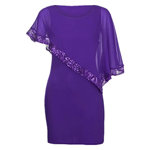 Robe d'été violette grande taille 3XL à paillettes masquant les imperfections