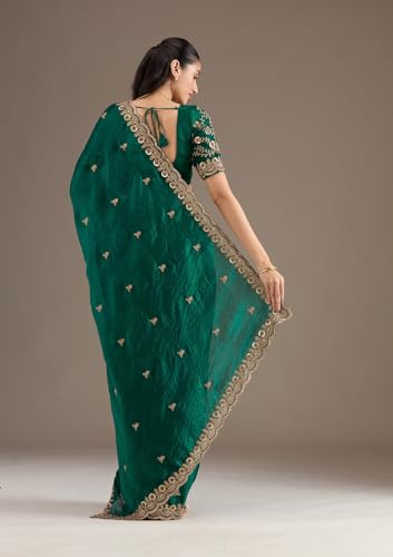 Image of Premium Butti work Saree with Heavy Embroidery & Sequin Work | Wedding Party Festive Designer Saree with Unstitched Embroidered Blouse Piece for Women