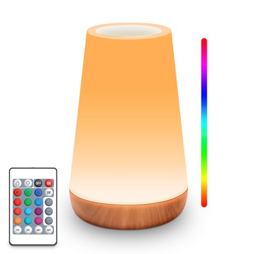 HOOMOOZ LED Nachttischlampe mit Fernbedienung, Touch Dimmbar Kinder Nachtlampe 13 Farben und 4 Modi, 1800mAh USB Aufladbar und Timing Funktion, Tragbar Nachtlicht für Camping Schlafzimmer Wohnzimmer