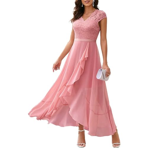 Robe de bal longue en mousseline rose taille S robe soirée dentelle