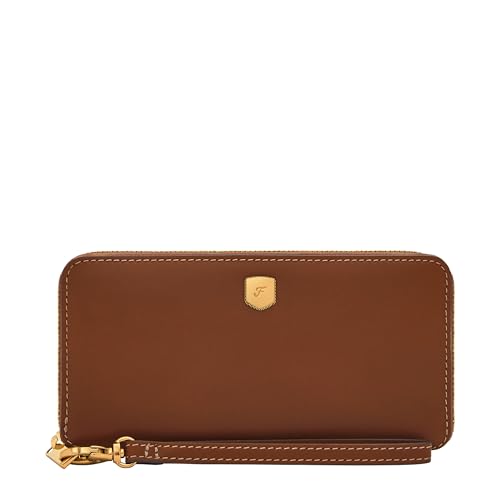 Image of Fossil Women's Wallet, Lennox Leather Zip Around Clutch Wallet for Women, Medium Brown