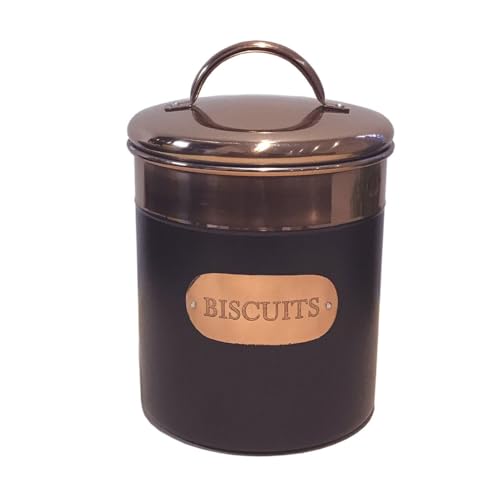Black & Copper Metal Airtight Biscuit Cookie Storage Tin Box Canister