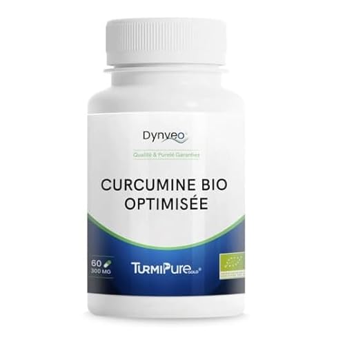Curcumine BIO Optimisée qualité TurmiPure Gold® - 95% Curcuminoïdes - 340 fois plus biodisponible - 60 gélules (2 mois) - Articulations, Circulation Sanguine, Stress - Fabriqué en France, DYNVEO