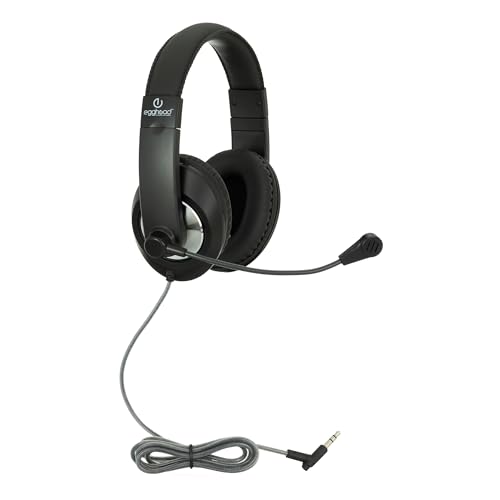 Image of Egghead Premium Over-Ear School Testing & Multimedia Headset with 360 Pivoting Microphone, Leatherette Ear Cushions, Adjustable Headband, Resealable Storage Bag