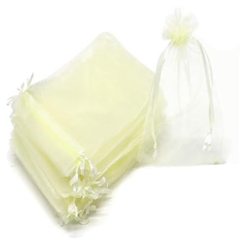 100 Bolsas de Organza, 9x12 cm de Tela Pequeñas para Lavanda, Joyas y Caramelos de Navidad - con Cordón, en Blanco Roto