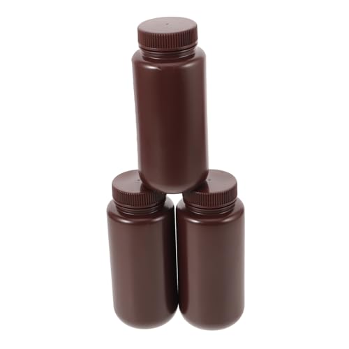 OSOLADY 3pcs Empty Bottles with Caps Round Scientific Container Pill Bottle Sample Sealing Bottle Solid Powder Bottle Small Pill Container Chemical Liquid Bottle Medication Vials Brown Pp