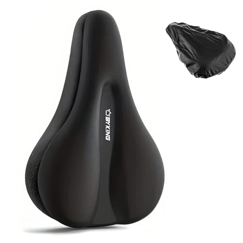 Byking Bike Seat Cushion Cover - Gel Padded Bike Seat Cover for Men Women Comfort Extra Soft Exercise Bicycle Seat cover compatible with peloton spin bike saddle cover & cushion with rain cover.
