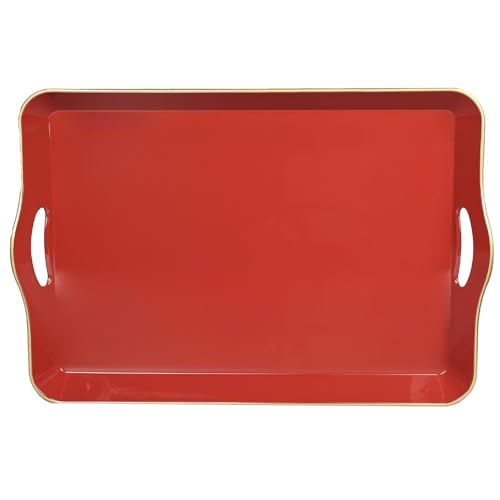 Spsyrine Large Red Decorative Tray, Elegant Plastic Serving Tray with Handles, Coffee Table Tray for...