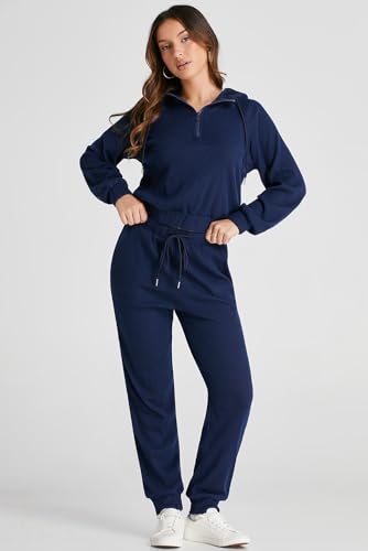 ZhiHiMeRi Roupa coordenada para exercícios e uso casual – Design de malha canelada, Azul marinho, (U
