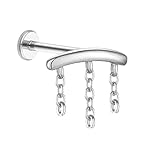 Homxi Piercing Nariz Color Plata Calibre 16 (1.2x10mm), con Borla Cadena, Titanio Piercing de Nariz para Mujer