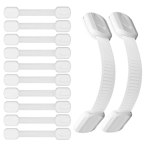 Image of Child Safety Strap Locks 12 Pack Child Safety Locks Baby Proofing Drawers Locks Coolrunner Child Locks for Drawers, Cabinets, Dishwasher, No Tools or Drilling Required (White)