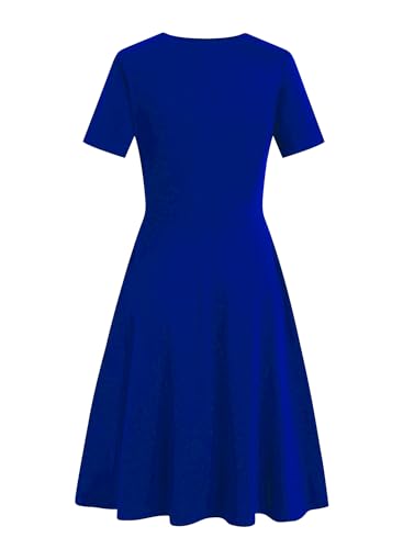 Image of Women's 2026 Fit and Flare Dress Summer Casual Elegant Vintage Floral Printed Work Party A-line Dress with Pockets 162