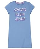 Calvin Klein Girls' Short Sleeve T-Shirt Dress, Pullover Style with Crew-Neck Neckline, Logo...