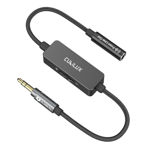 Cubilux Attenuatore da linea a microfono da 3,5 mm, uscita femmina da 1/8 di pollice a microfono maschio in cavo di attenuazione per registrazione di videocamere DSLR, 3,5 cm