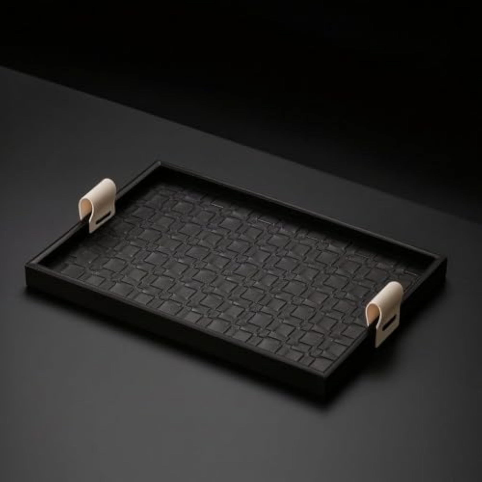 Slim-Line Square Tray with Handles, Handled Woven Texture