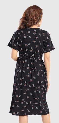 Image of Fabme Women's Above Knee Length Printed Pre and Post Pregnancy Pure Cotton Nursing Nightdress Nighty