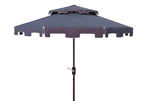 Safavieh Pat8200A Outdoor Zimmerman Navy And White 9-Foot Double Top Market Uv Protected Umbrella #TOP1