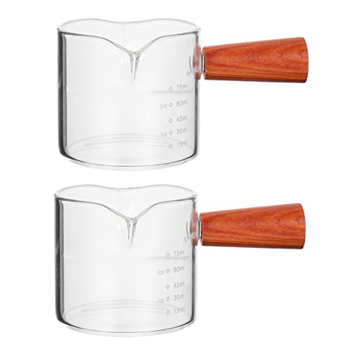 PRETYZOOM 2pezzi Bicchierino Da Shot Per Espresso Con Beccuccio e Manico in Legno Misurino Per Espresso Da Bicchiere Latte Con Doppia Caraffa