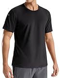 MIER Mens Black Running Workout T-Shirts Short Sleeve Quick Dry Cool Athletic Gym Top Crewneck Tee Shirts for Sports, L