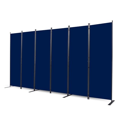 CHOSENM Room Divider, 6 Panel Folding Privacy Screens with Wider Support Feet, 6 Ft Portable Room Partition for Room Separator, 132" W X 71" H, Navy Blue