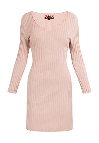 Robe en maille côtelée femme mi-longue robe tricot ajustée hiver