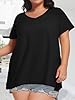 florynova Plus Size Tops for Women Summer Short Sleeve T Shirt Oversized V Neck Blouses(Black,4XL) #3