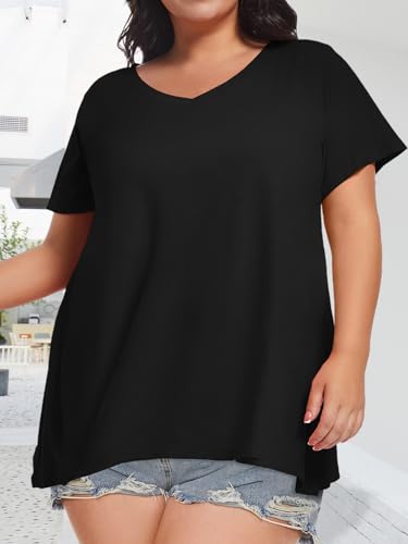 JOELLYUS Plus Size Tops for Women Summer Top Loose Fit Tee Shirts V Neck Short Sleeve Blouse4
