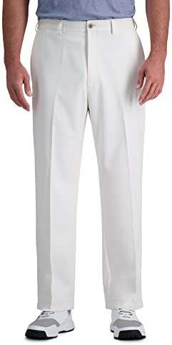 Haggar Men's Cool 18 Pro Classic Fit Flat Front Pant-Regular and Big & Tall Sizes, White, 42W x 29L