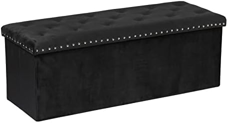 Bonlife Dark Green Foldable Velvet Ottoman Storage Box,Cube Storage Boxes with Lids,Folding Coffee Table with Seat,Footstool for Living Room,40x40x40cm