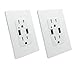 Wall Outlet with USB - LASOCKETS Dual USB Ports 4.2A DC White Charger Socket,2-Outlet 20A TR Duplex Receptacle, for iphoneX,iphone 8/8 plus,Samsung Galaxy and more, with 4 Free Wall Plates, UL Listed
