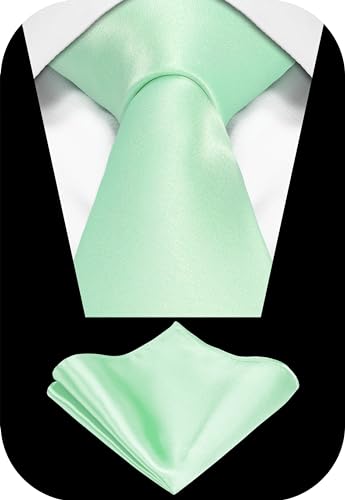 Image of TIE G Solid Satin Woven dyed Color Formal Black Necktie and Pocket Square Sets in Gift Box