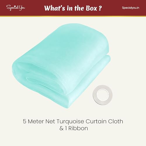 Image of Special You Canopy Tent for Decoration, Canopy for Bedroom, Unstitiched Turquoise net Cloth for Decoration 5 mtr Long, Aesthetic Room Decor, Backdrop for Decorations