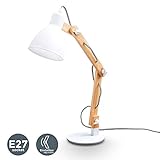Die große Retro Holz-Tischleuchte in weiss ist 3-fach verstellbar. Der lange Flexarm macht den Designklassiker beugbar und fördert so eine individuelle, helle Ausleuchtung nach Ihren Wünschen. Die E27 Fassung ist für Glühbirnen und Glühlampen mit max. 25 Watt geeignet. Diese ist nicht im Lieferumfang enthalten
