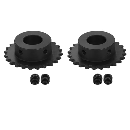 uxcell 2 Pcs #25 Chain Roller Sprocket 15mm Bore, 24 Tooth C45 Carbon Steel ANSI #25 Roller Sprocket Round Hole with Set Screws for ISO 04C Chain