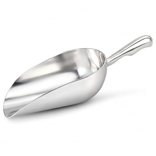 12 OZ Cast Aluminum Utility Scoop, One-Piece Solid Ice Scoop for Ice Bucket, Bar, Kitchen, Multipurpose Food Scooper for Flour, Sugar, Popcorn, Dog Food (Silver) (12OZ)