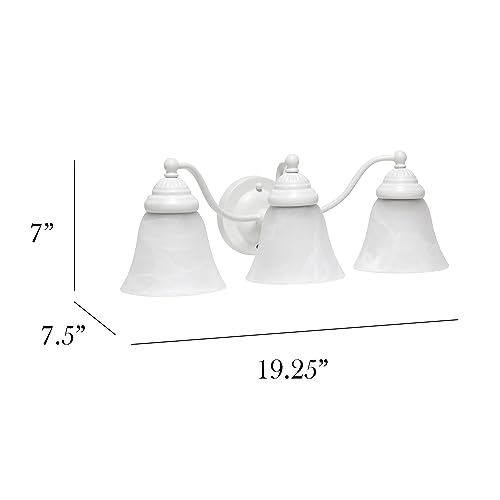 Image of Simple Designs VT1023-BLK 19.25 inch Classic 3 Light Winding Metal and Frosted Marble White Bell Shape Glass Shades Decorative Wall Mounted Vanity Fixture For Bathroom, Entryway, Hallway, Black
